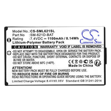 7.4V, Li-Polymer, 1100mAh, Headset battery fits Simolio, Sm-621d-bat, Sm-621, Sm-621d, 8.14Wh Wireless Headset Cameron Sino Technology Limited