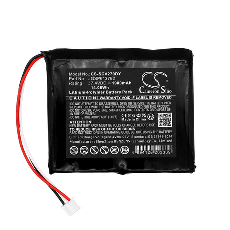 7.4V, Li-Polymer, 1900mAh, DVD Player battery fits Sencor, Gsp613762, Spv 2716, Spv 2718, 14.06Wh DVD Player Cameron Sino Technology Limited