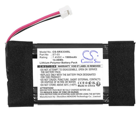 7.4V, Li-Polymer, 1900mAh, Speaker battery fits Sony, Srs-x33, 14.06Wh Speaker Cameron Sino Technology Limited