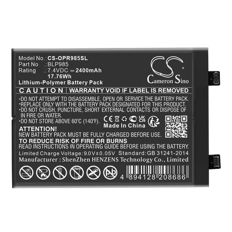 7,4V, Li-Polymère, 2400mAh, Batterie de smartphone compatible avec Realme, Oppo, Blp985, Realme Gt Neo5, 17,76Wh Mobile, Smartphone Cameron Sino Technology Limited (Smartphone)