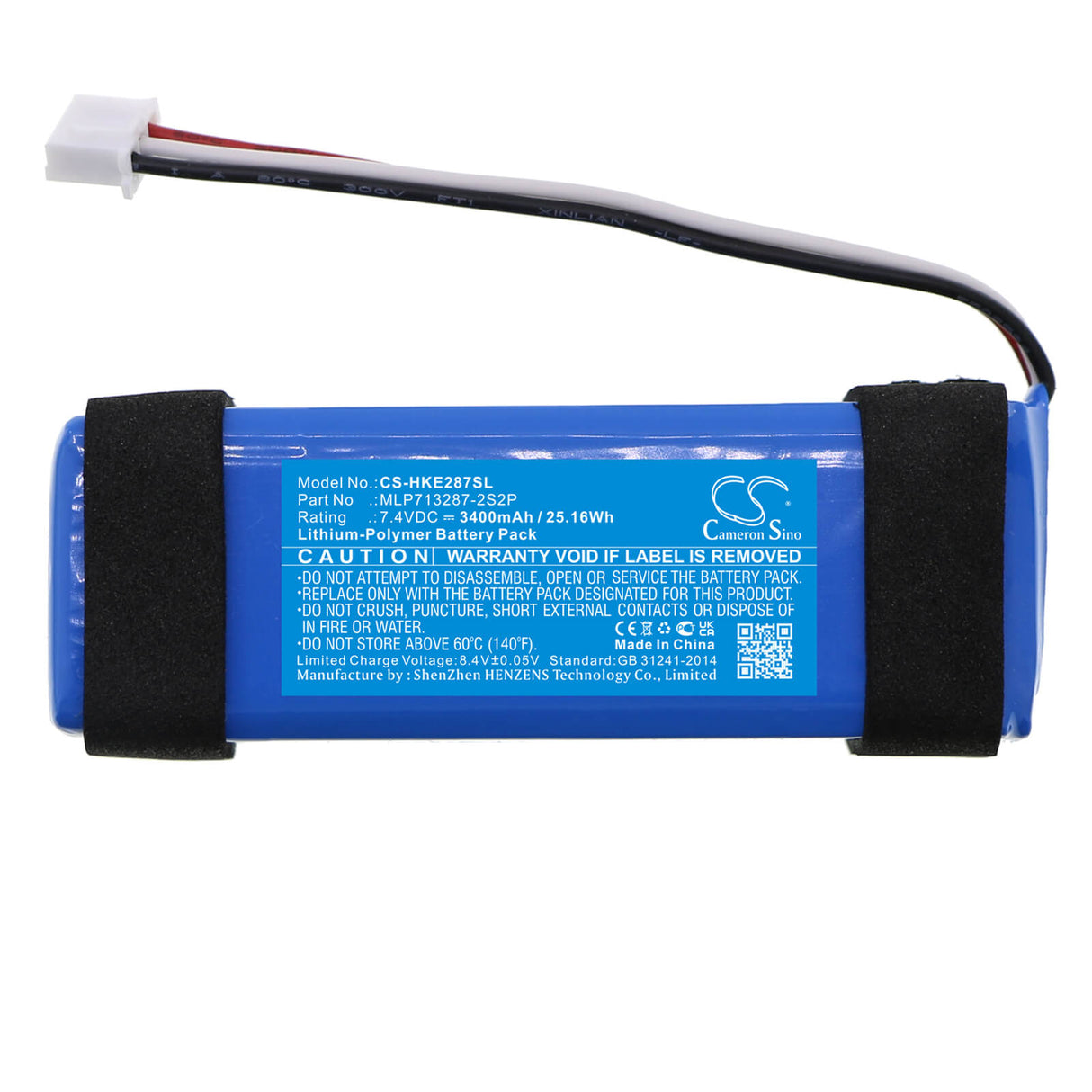 7.4V, Li-Polymer, 3400mAh, Speaker battery fits Harman/kardon, Esquire, 25.16Wh Speaker Cameron Sino Technology Limited