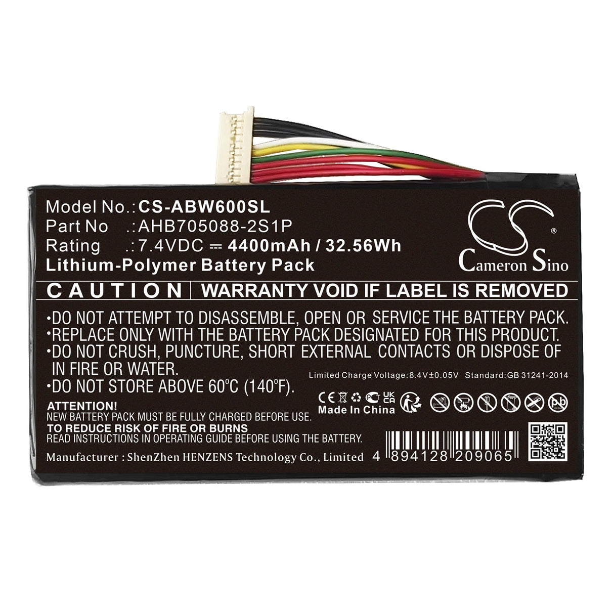 7.4V, Li-Polymer, 4400mAh, Batterie de console de jeu compatible avec Anbernic, Ahb705088-2s1p, Win600 3020e 3050e 5.94" Mini, 32.56Wh Console de jeu Cameron Sino Technology Limited