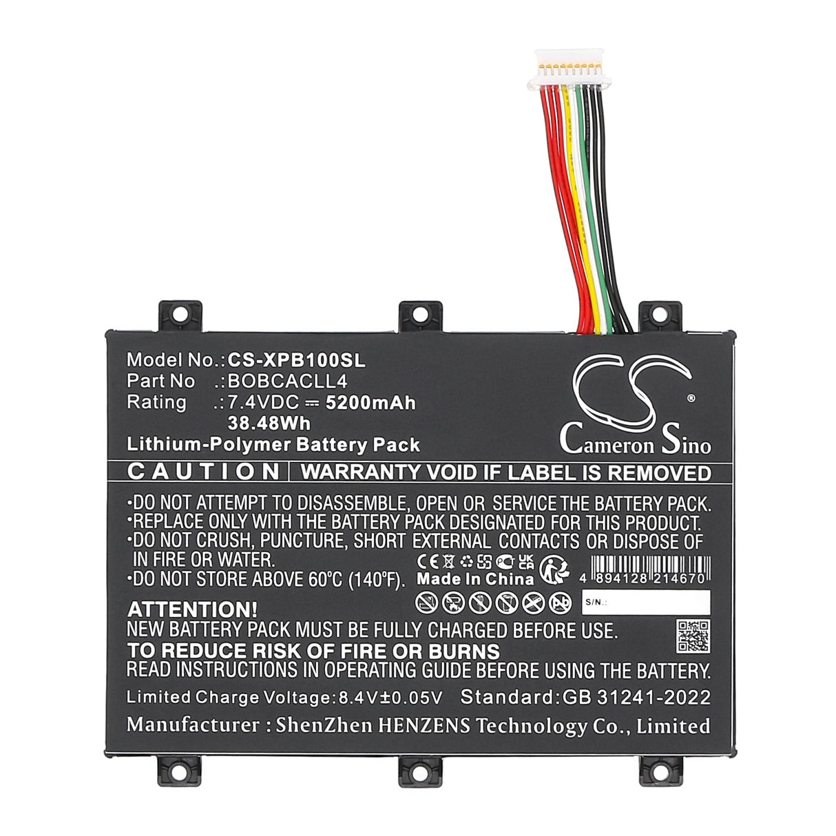 7.4V, Li-Polymer, 5200mAh, Tablet battery fits Xplore, Bobcacll4, Bobcat Rugged Ix101b1 Tablet, Xplore Thinkpad P72, 38.48Wh Tablet Cameron Sino Technology Limited