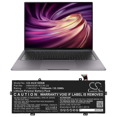 7.64v, Li-ion, 7250mah, Battery Fit's Huawei, Mach-w19l, Matebook X Pro 2020, Vlt-w60, 55.39wh Notebook, Laptop Cameron Sino Technology Limited   