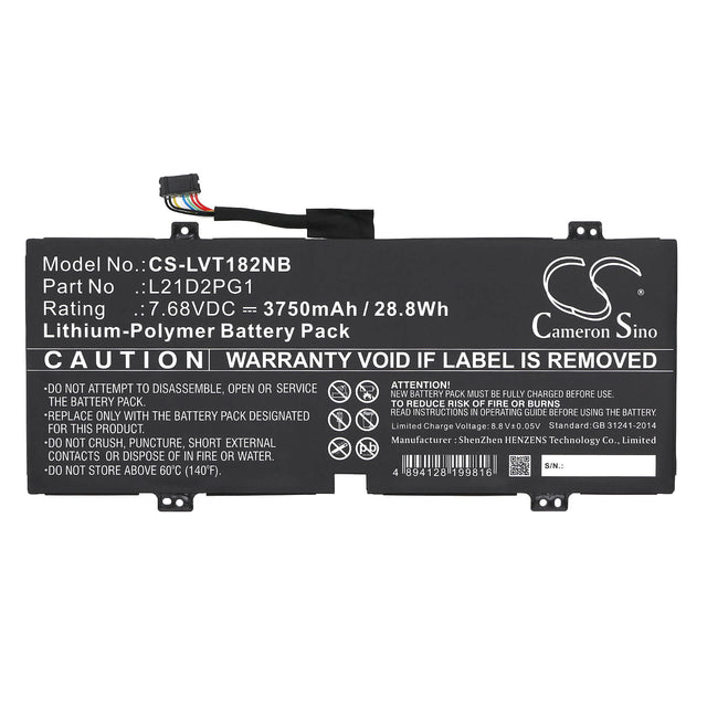 7.68V, Li-Polymer, 3750mAh, Notebook Battery fits Lenovo, 10w-82st Tablet, 10w-82st0000jp, 28.8Wh Notebook, Laptop Cameron Sino Technology Limited