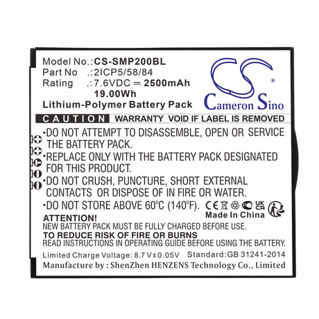 7.6V, Li-Polymer, 2500mAh, Payment Terminal battery fits Sunmi, 2icp5/58/84, P2, T6900, 19.00Wh Payment Terminal Cameron Sino Technology Limited