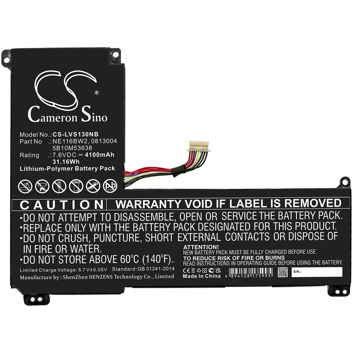 7.6v, Li-polymer, 4100mah, Battery Fits Lenovo, Ideapad 110s-11ibr, Ideapad 110s-11ibr (80wg) Seri, 31.16wh Batteries for Electronics Cameron Sino Technology Limited (Suspended)   