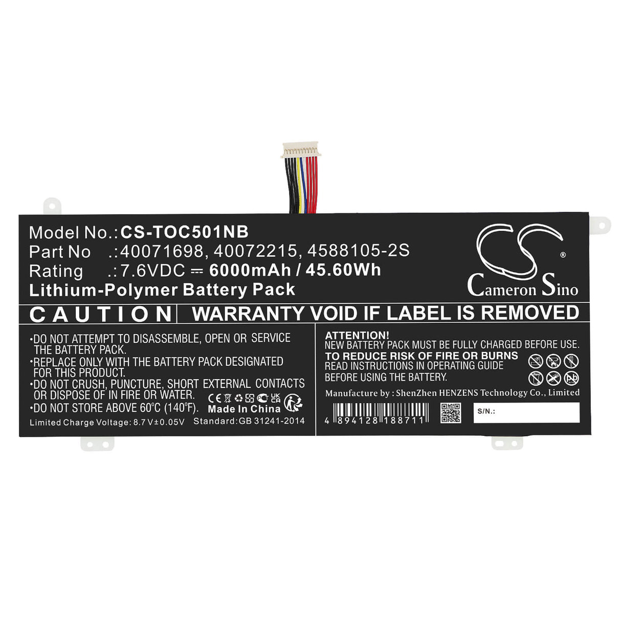 7.6v, Li-polymer, 6000mah, Battery Fits Medion, Akoya E15403, Akoya E15403(msn 30026724), 45.60wh Notebook, Laptop Cameron Sino Technology Limited