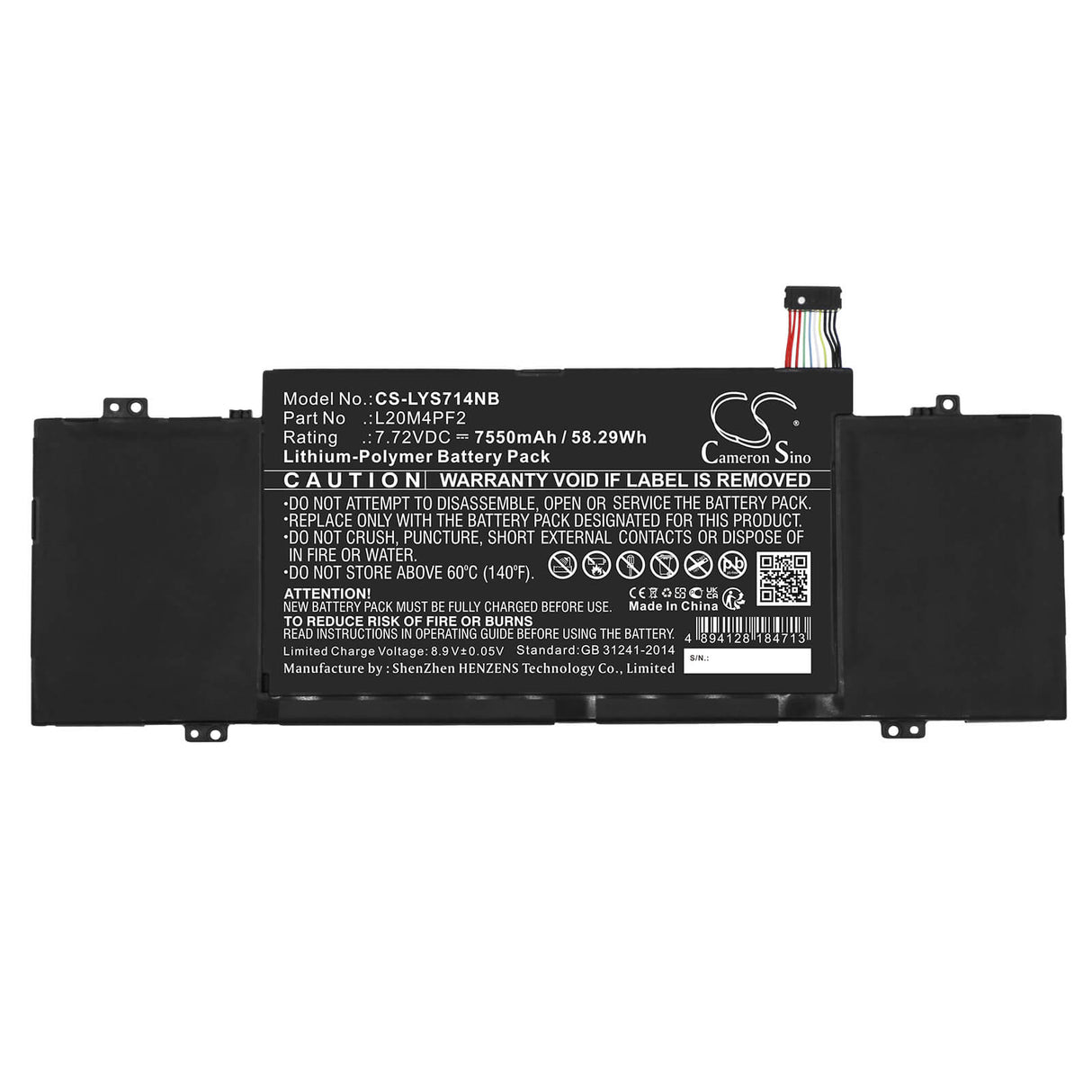 7.72v, Li-ion, 7550mah, Battery Fits Lenovo, Ideapad Slim 7 Carbon 14acn6, Ideapad Slim 7 Carbon 14acn6 8, 58.29wh Notebook, Laptop Cameron Sino Technology Limited