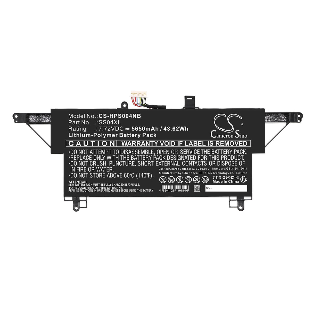 7.72v, Li-polymer, 5650mah, Battery Fits Hp, M64309-271, Ss04xl, 43.62wh Notebook, Laptop Cameron Sino Technology Limited   