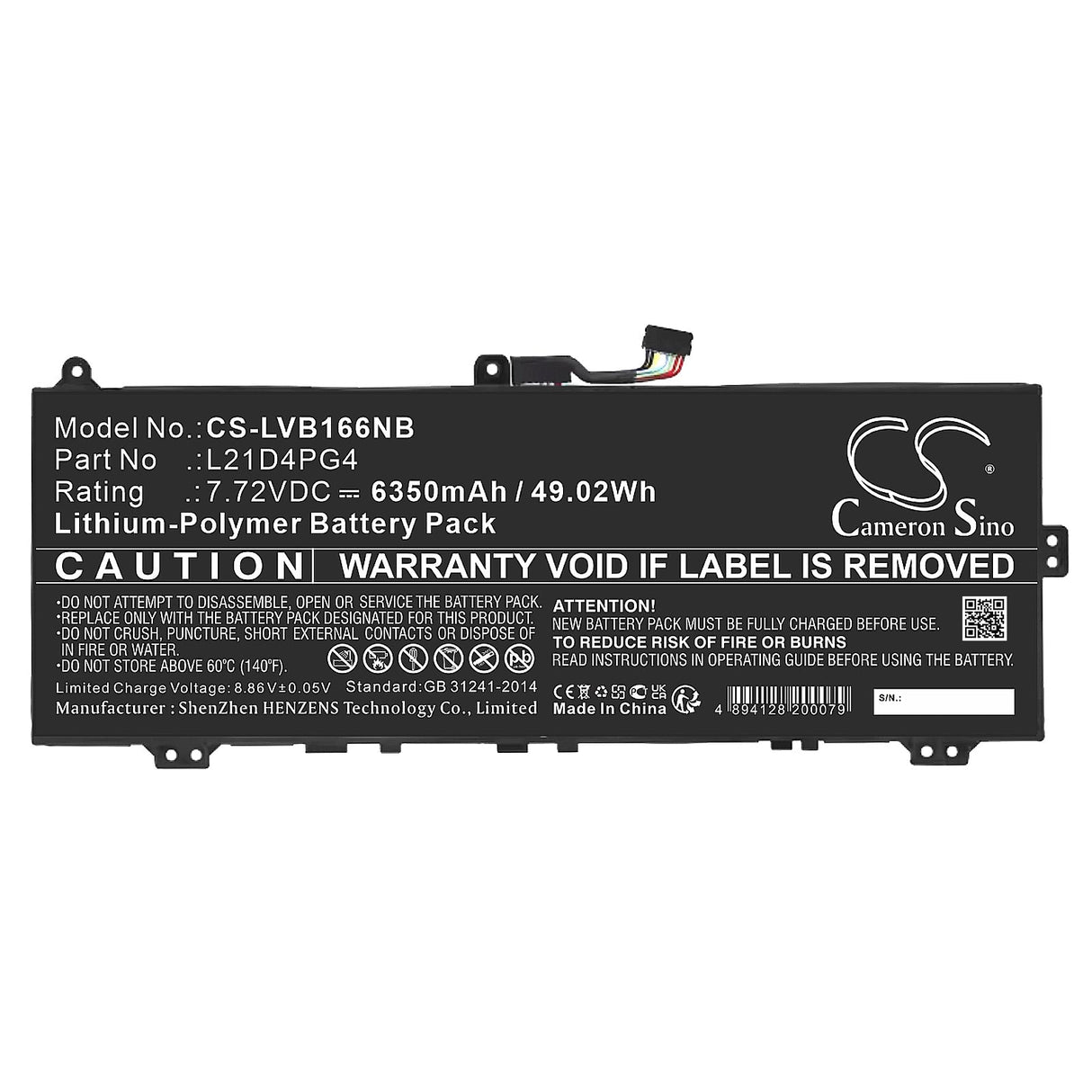 7.72V, Li-Polymer, 6350mAh, Battery fits Lenovo, Thinkbook 16 G6 Irl-21kh006hua, 49.02Wh Notebook, Laptop Cameron Sino Technology Limited   