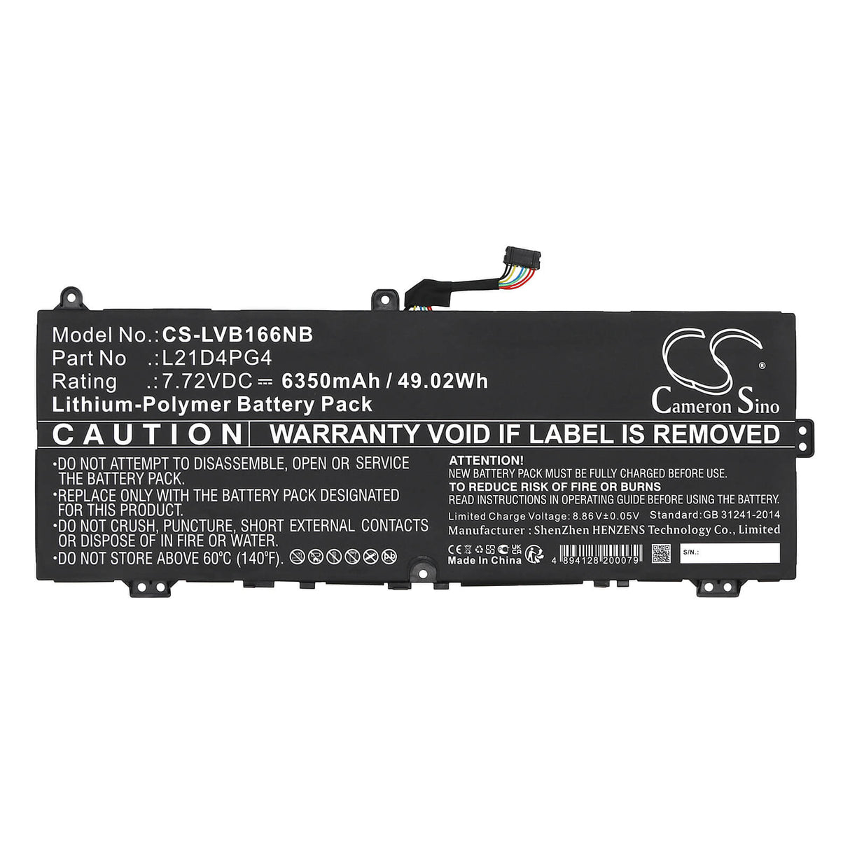 7.72V, Li-Polymer, 6350mAh, Battery fits Lenovo, Thinkbook 16 G6 Irl-21kh006hua, 49.02Wh Notebook, Laptop Cameron Sino Technology Limited