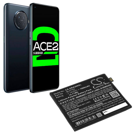 7.74V, Li-Polymer, 1900mAh, SmartPhone battery fits Oppo, Blp783, Ace2 2020, Pdhm00, 14.71Wh Mobile, SmartPhone Cameron Sino Technology Limited (Smartphone)