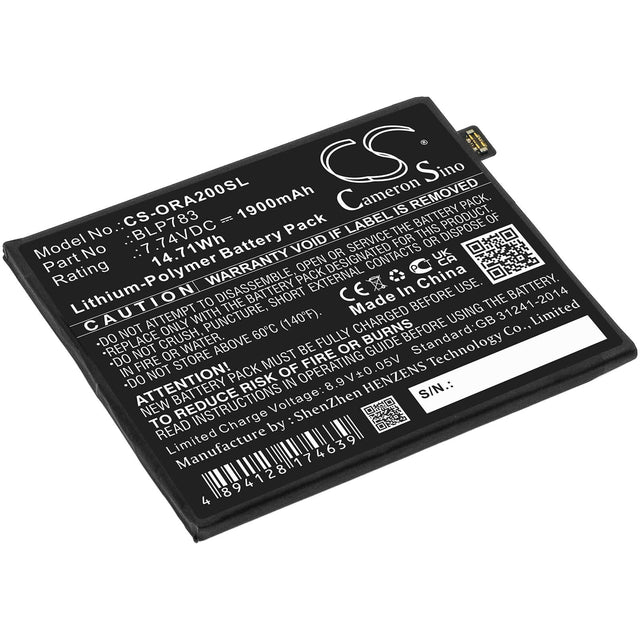 7.74V, Li-Polymer, 1900mAh, SmartPhone battery fits Oppo, Blp783, Ace2 2020, Pdhm00, 14.71Wh Mobile, SmartPhone Cameron Sino Technology Limited (Smartphone)