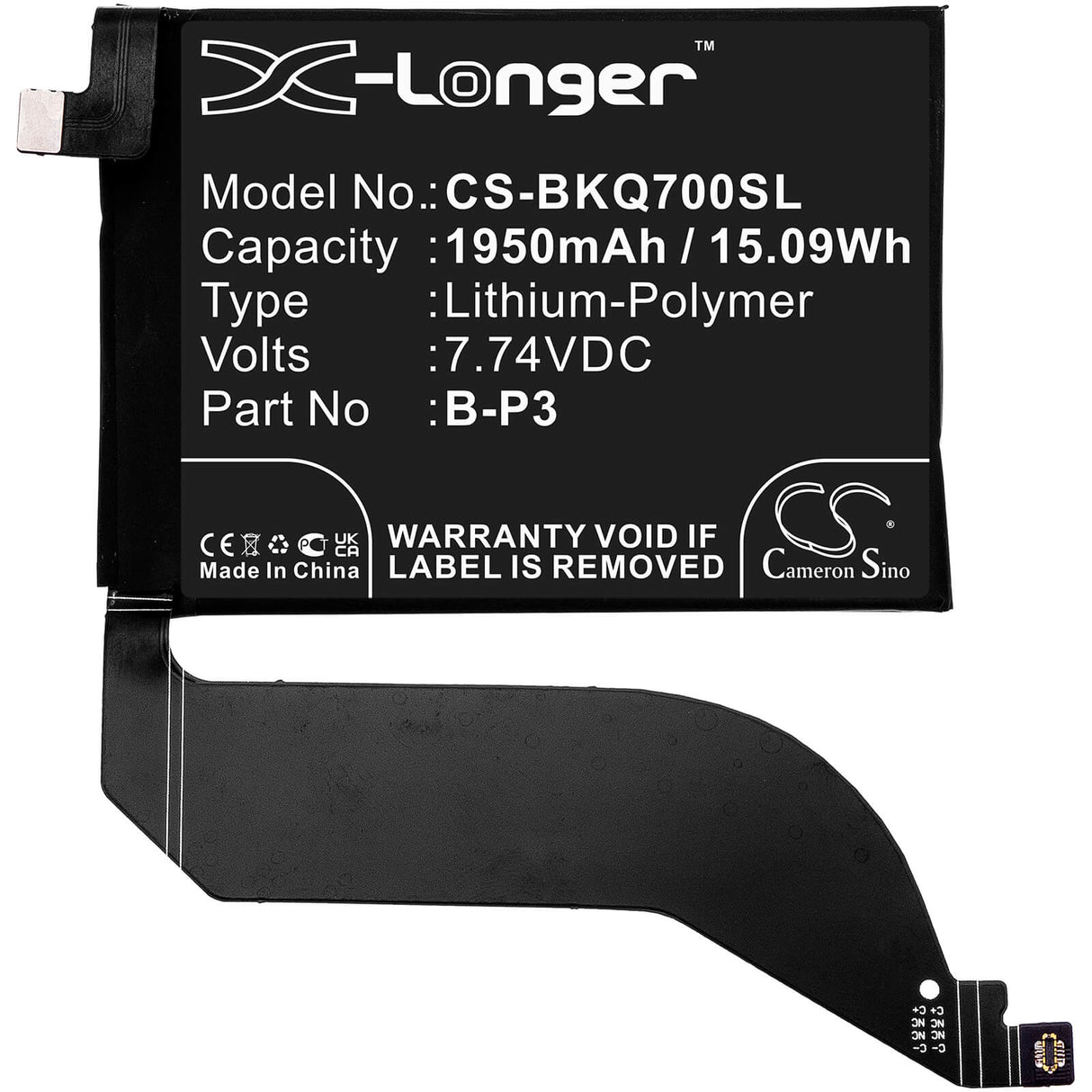 7.74V, Li-Polymer, 1950mAh, SmartPhone battery fits Vivo, B-p3, Iqoo 7, V2049a, 15.09Wh Mobile, SmartPhone Cameron Sino Technology Limited (Smartphone)