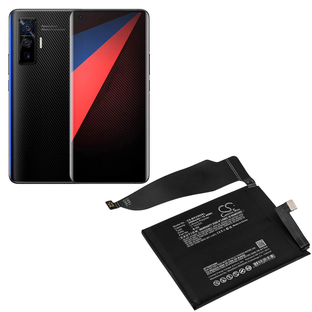 7.74V, Li-Polymer, 2000mAh, SmartPhone battery fits Vivo, B-o2, Iqoo 5 Pro, Iqoo 5 Pro 5g, 15.48Wh Mobile, SmartPhone Cameron Sino Technology Limited (Smartphone)