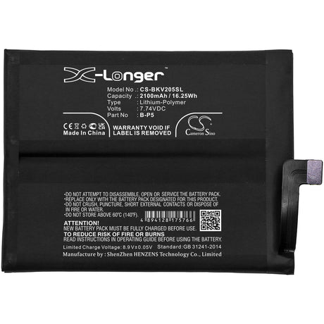 7.74V, Li-Polymer, 2100mAh, SmartPhone battery fits Vivo, B-p5, I1012, Iqoo 7 5g, 16.25Wh Mobile, SmartPhone Cameron Sino Technology Limited (Smartphone)