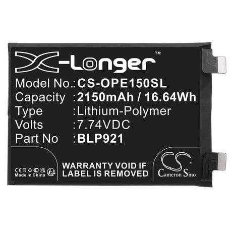 7.74V, Li-Polymer, 2150mAh, SmartPhone battery fits Oneplus, Blp921, Ace 150w, 16.64Wh Mobile, SmartPhone Cameron Sino Technology Limited (Smartphone)