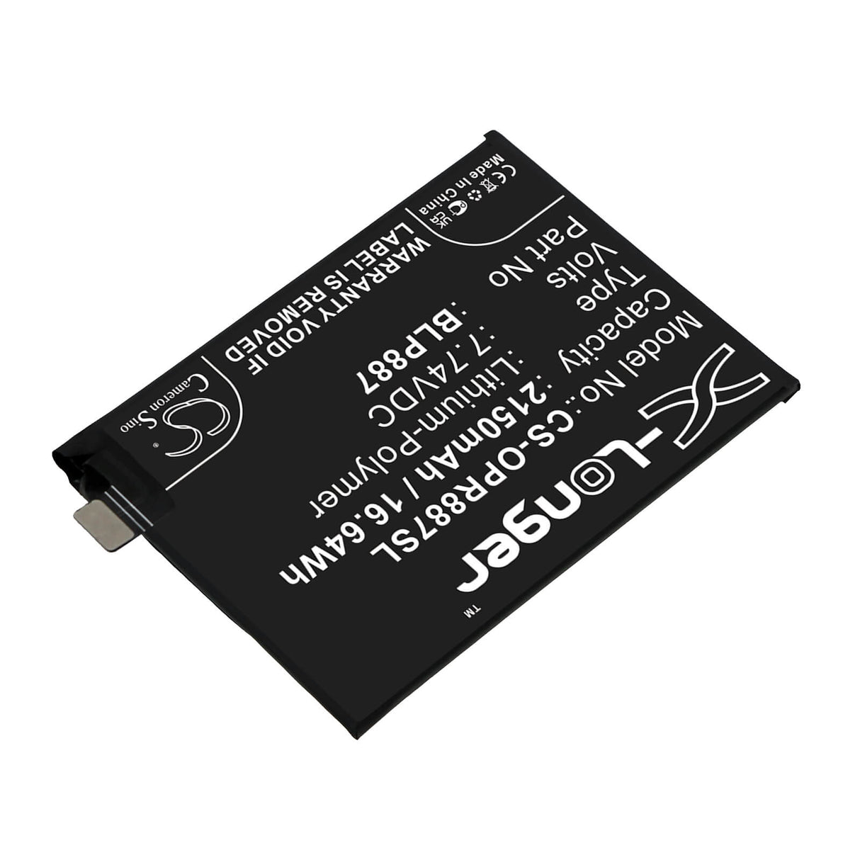 7.74V, Li-Polymer, 2150mAh, SmartPhone battery fits Oppo, Blp887, Realme Gt Neo 2, Realme Gt Pro 2, 16.64Wh Mobile, SmartPhone Cameron Sino Technology Limited (Smartphone)