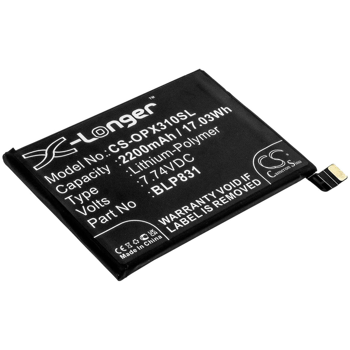 7.74V, Li-Polymer, 2200mAh, SmartPhone battery fits Oppo, Blp831, Cph2173, Find X3 Pro, 17.03Wh Mobile, SmartPhone Cameron Sino Technology Limited (Smartphone)