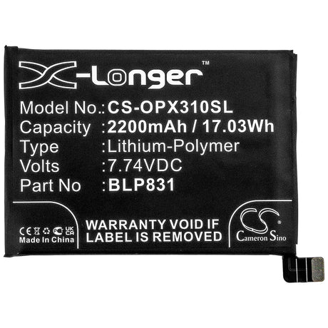 7.74V, Li-Polymer, 2200mAh, SmartPhone battery fits Oppo, Blp831, Cph2173, Find X3 Pro, 17.03Wh Mobile, SmartPhone Cameron Sino Technology Limited (Smartphone)