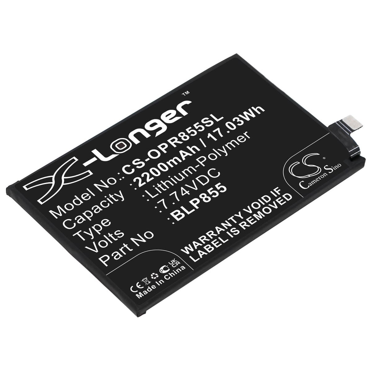 7.74V, Li-Polymer, 2200mAh, SmartPhone battery fits Oppo, Blp855, Pepm00, Reno6 Pro 5g, 17.03Wh Mobile, SmartPhone Cameron Sino Technology Limited (Smartphone)