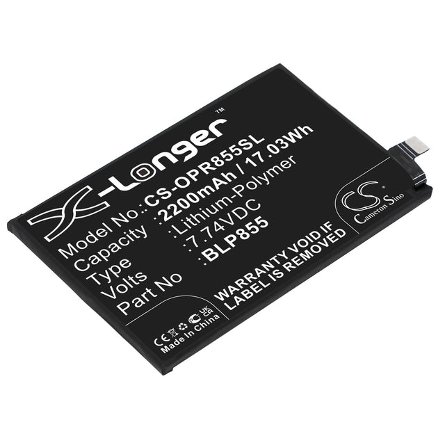 7.74V, Li-Polymer, 2200mAh, SmartPhone battery fits Oppo, Blp855, Pepm00, Reno6 Pro 5g, 17.03Wh Mobile, SmartPhone Cameron Sino Technology Limited (Smartphone)