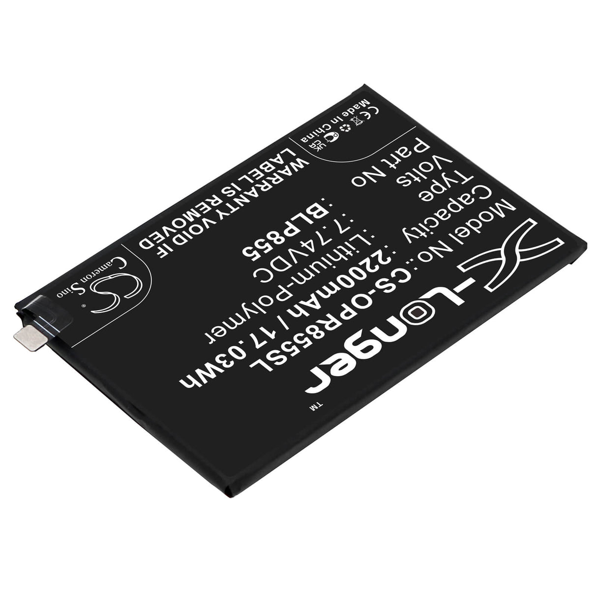 7.74V, Li-Polymer, 2200mAh, SmartPhone battery fits Oppo, Blp855, Pepm00, Reno6 Pro 5g, 17.03Wh Mobile, SmartPhone Cameron Sino Technology Limited (Smartphone)
