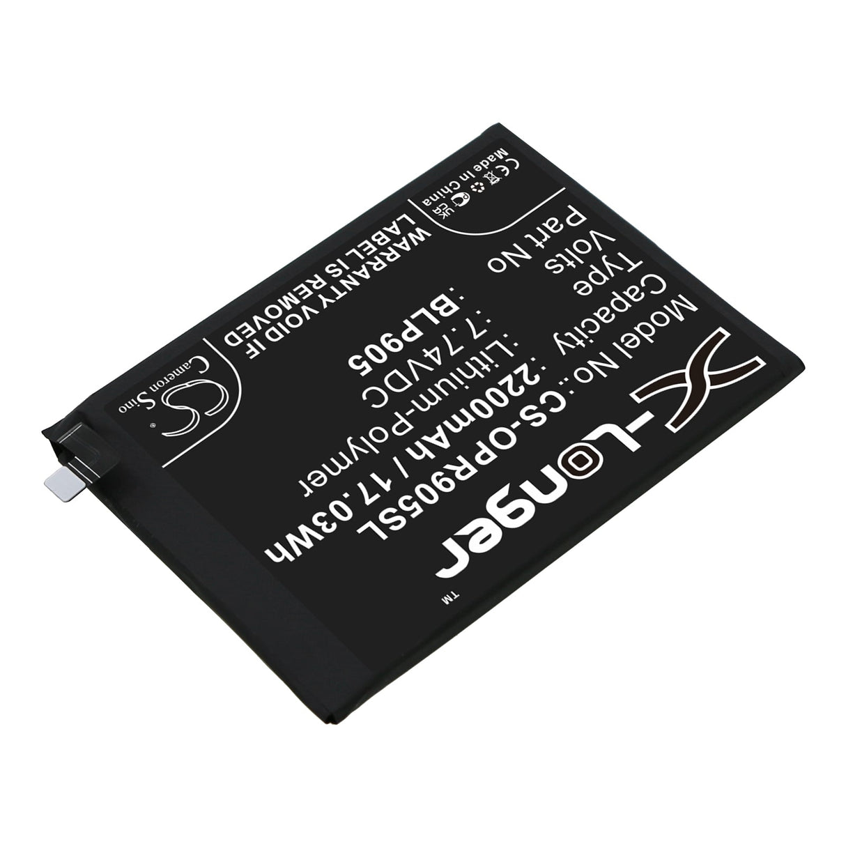 7.74V, Li-Polymer, 2200mAh, SmartPhone battery fits Oppo, Blp905, Pfdm00, Reno 7 Pro 5g, 17.03Wh Mobile, SmartPhone Cameron Sino Technology Limited (Smartphone)