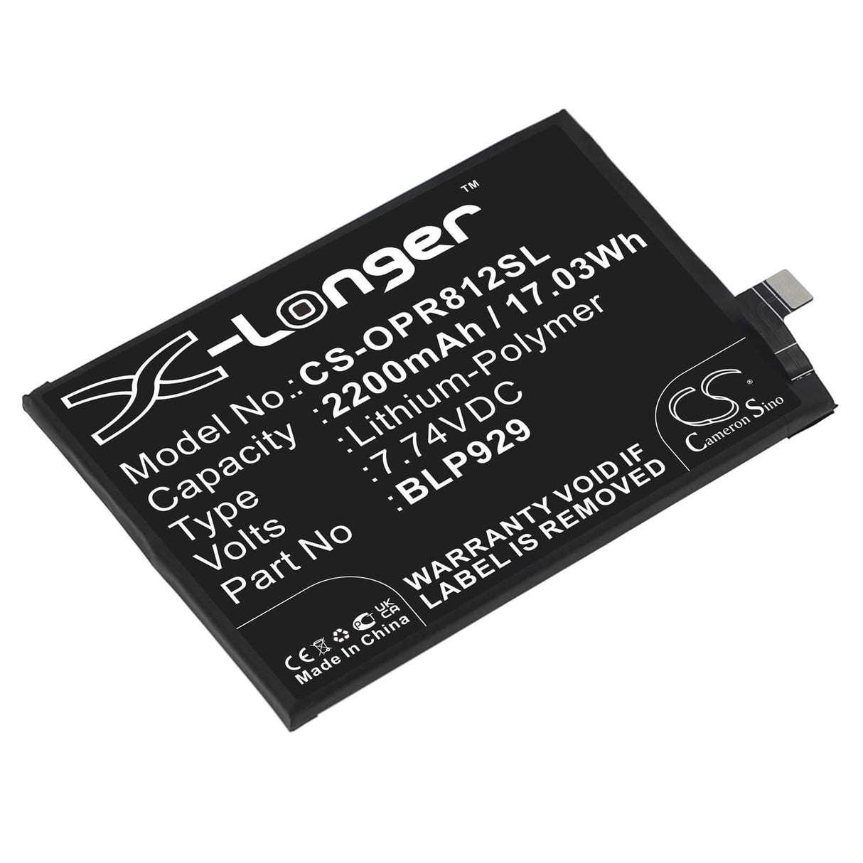 7.74V, Li-Polymer, 2200mAh, SmartPhone battery fits Oppo, Blp929, Pfzm10, Reno8 Pro+, 17.03Wh Mobile, SmartPhone Cameron Sino Technology Limited (Smartphone)