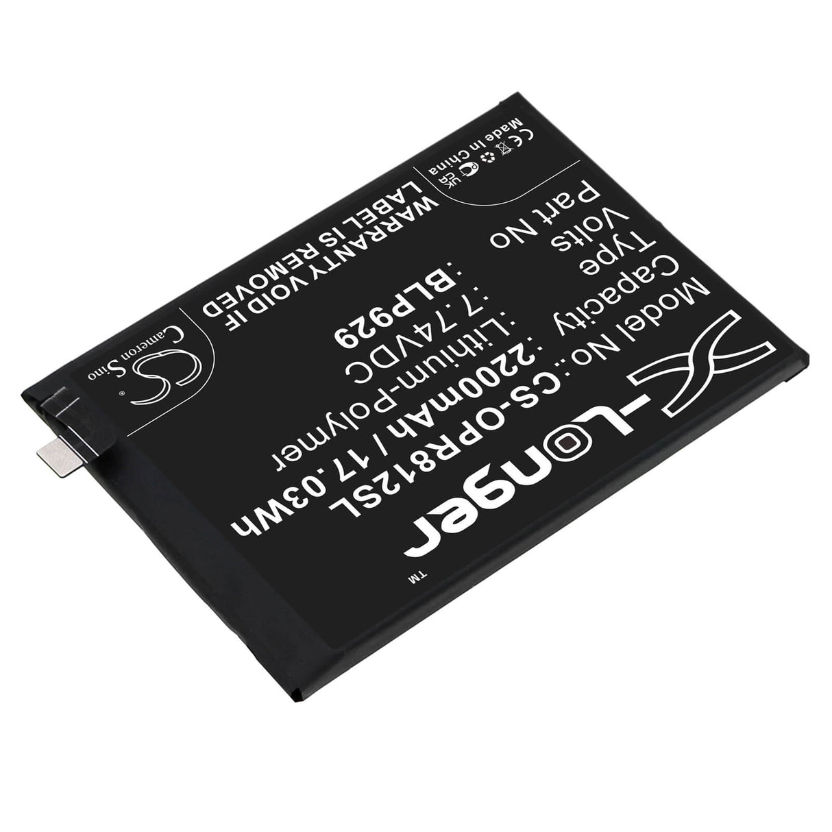 7.74V, Li-Polymer, 2200mAh, SmartPhone battery fits Oppo, Blp929, Pfzm10, Reno8 Pro+, 17.03Wh Mobile, SmartPhone Cameron Sino Technology Limited (Smartphone)