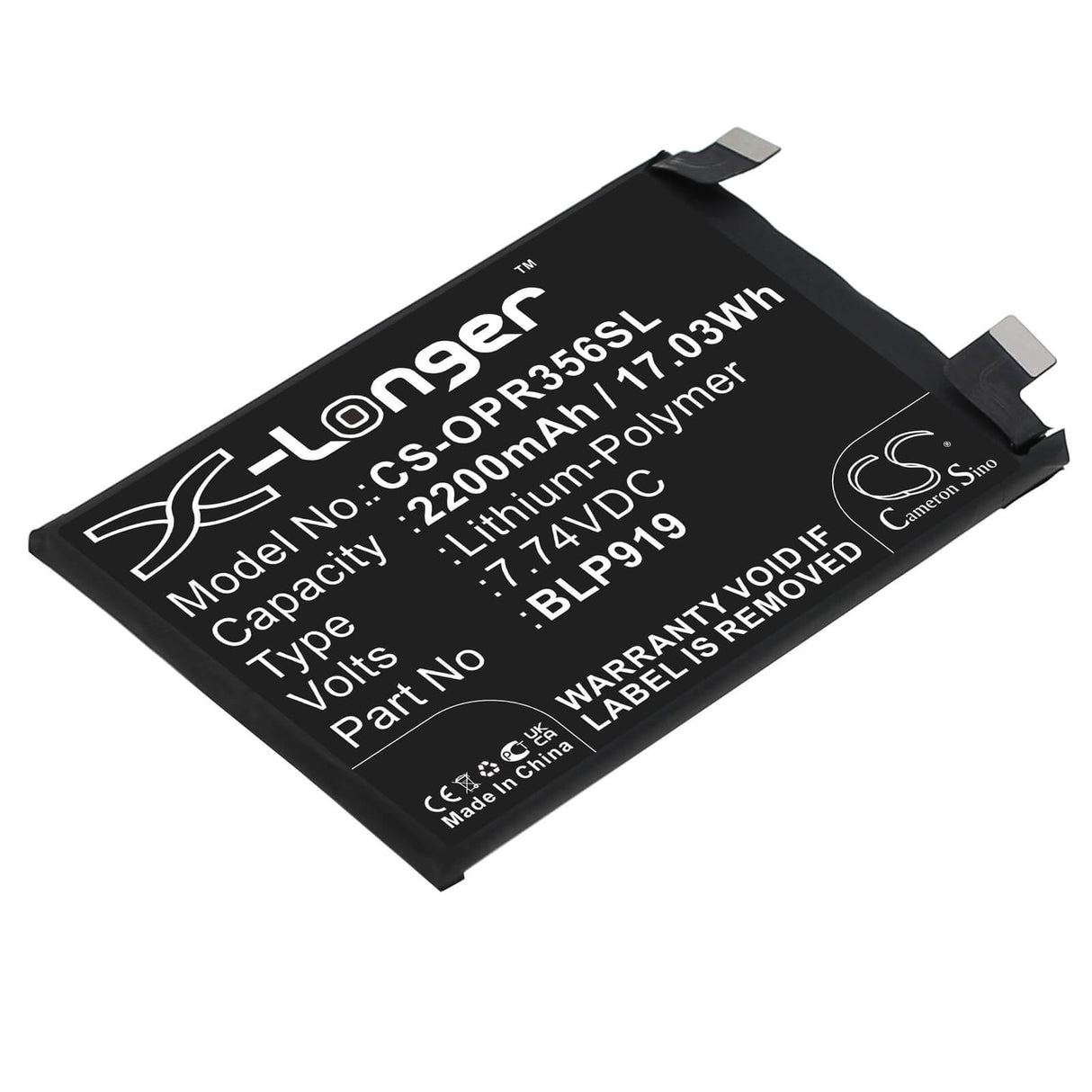 7.74V, Li-Polymer, 2200mAh, SmartPhone battery fits Oppo, Blp919, Realme Gt Neo3 5g, Realme Gt Neo3 5g 2022 80w, 17.03Wh Mobile, SmartPhone Cameron Sino Technology Limited (Smartphone)