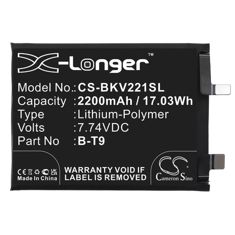7.74V, Li-Polymer, 2200mAh, SmartPhone battery fits Vivo, B-t9, I2201, Iqoo 10 5g, 17.03Wh Mobile, SmartPhone Cameron Sino Technology Limited (Smartphone)