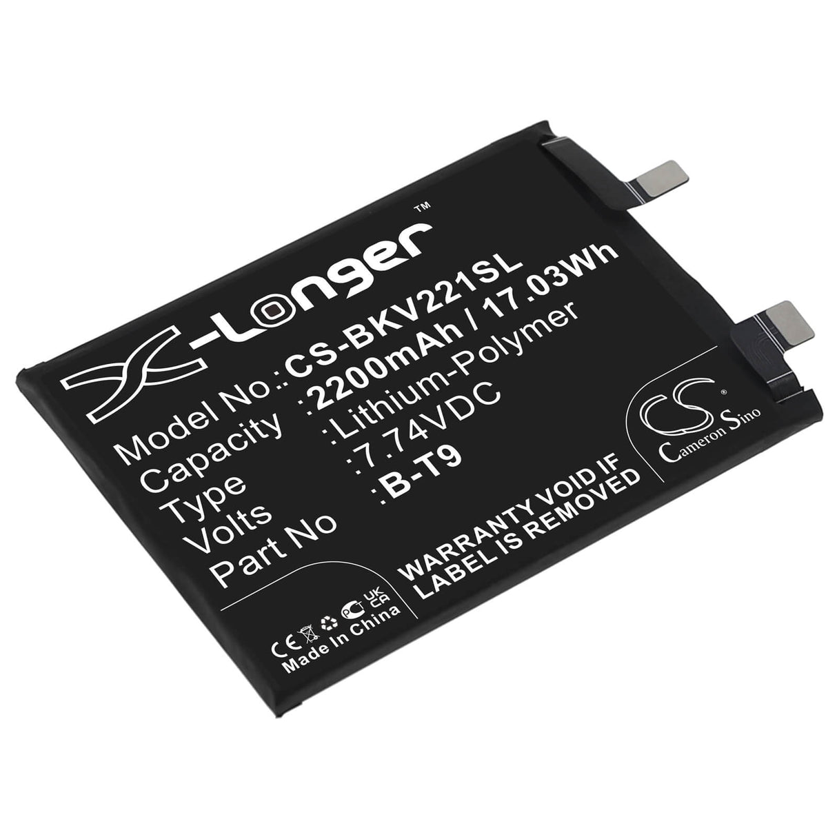 7.74V, Li-Polymer, 2200mAh, SmartPhone battery fits Vivo, B-t9, I2201, Iqoo 10 5g, 17.03Wh Mobile, SmartPhone Cameron Sino Technology Limited (Smartphone)