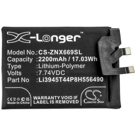 7.74V, Li-Polymer, 2200mAh, SmartPhone battery fits Zte, Li3945t44p8h556490, Nubia Red Magic 6 Pro, Nx669j-p, 17.03Wh Mobile, SmartPhone Cameron Sino Technology Limited (Smartphone)