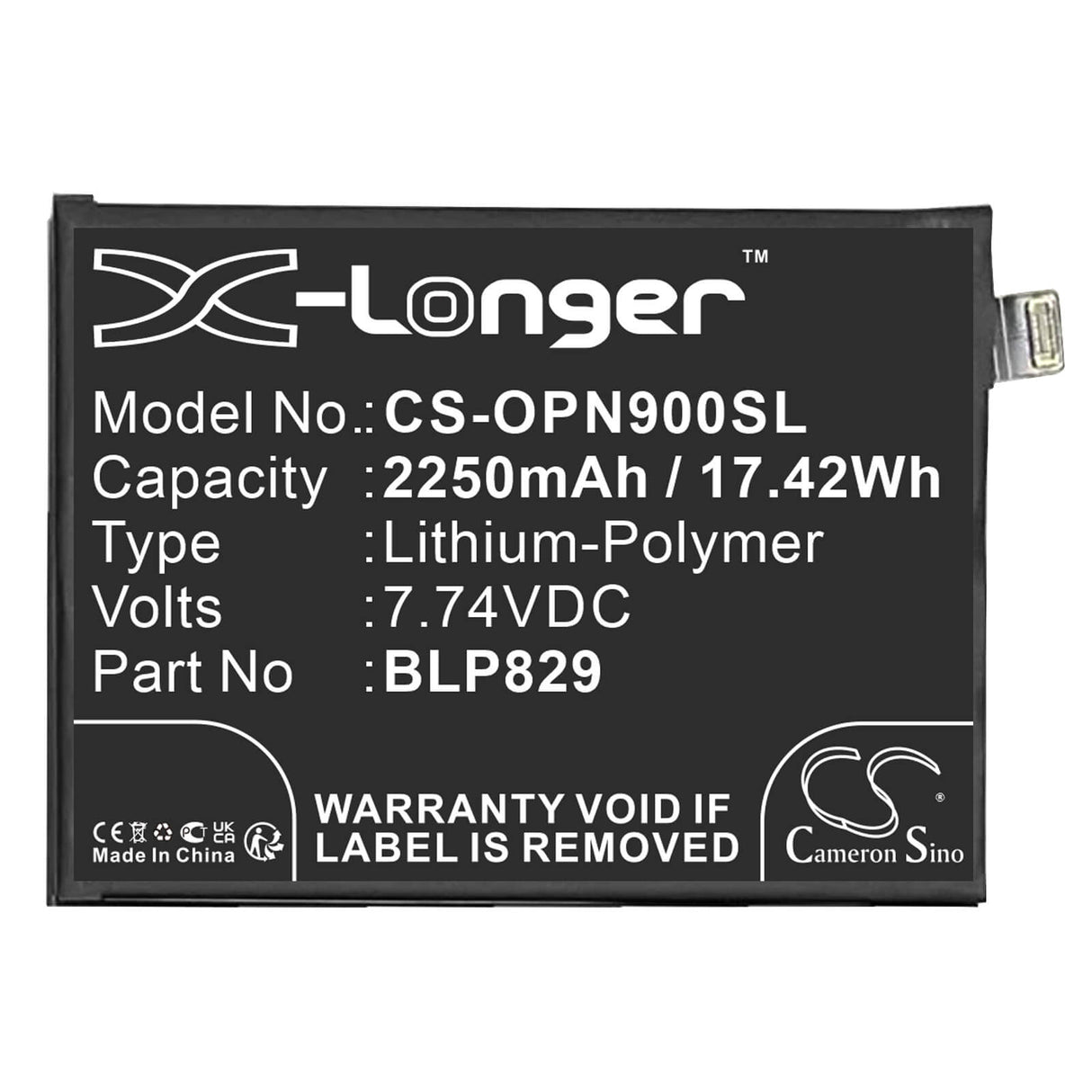 7.74V, Li-Polymer, 2250mAh, SmartPhone battery fits Oneplus, Blp829, Oneplus 9, 17.42Wh Mobile, SmartPhone Cameron Sino Technology Limited (Smartphone)