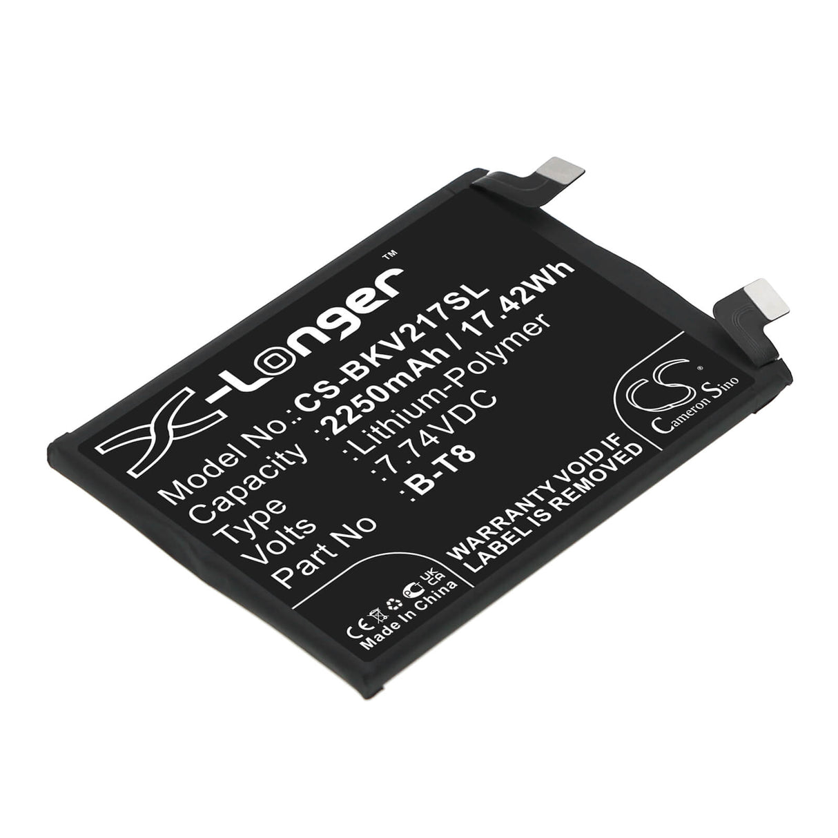 7.74V, Li-Polymer, 2250mAh, SmartPhone battery fits Vivo, B-t8, I2022, Iqoo 9 Pro, 17.42Wh Mobile, SmartPhone Cameron Sino Technology Limited (Smartphone)