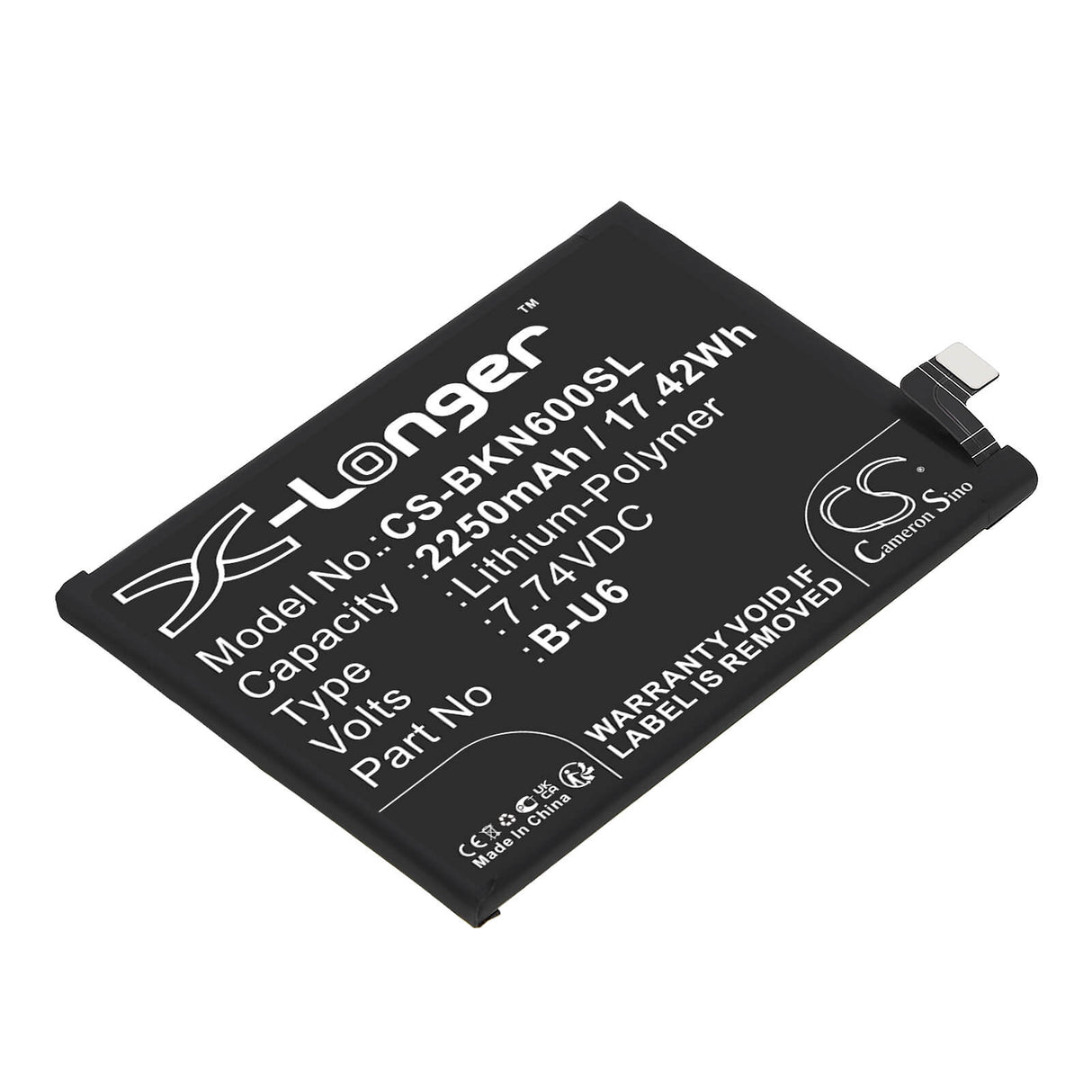 7.74V, Li-Polymer, 2250mAh, SmartPhone battery fits Vivo, B-u6, Iqoo Neo6 Se 5g, V2199a, 17.42Wh Mobile, SmartPhone Cameron Sino Technology Limited (Smartphone)