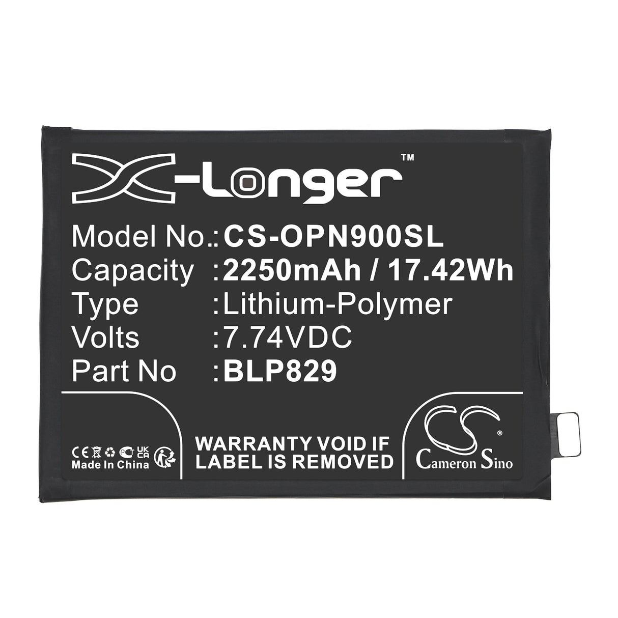 7.74V, Li-Polymer, 2250mAh, SmartPhone battery fits Oneplus, Blp829, Oneplus 9, 17.42Wh Mobile, SmartPhone Cameron Sino Technology Limited (Smartphone)