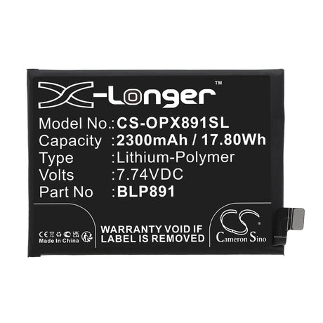 7.74V, Li-Polymer, 2300mAh, SmartPhone battery fits Oppo, Blp891, Find X5 5g, Pffm10, 17.8Wh Mobile, SmartPhone Cameron Sino Technology Limited (Smartphone)