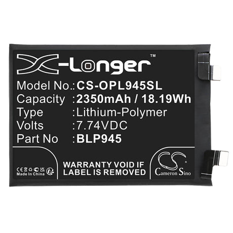 7.74V, Li-Polymer, 2350mAh, SmartPhone battery fits Oneplus, Blp945, 10t 5g, Ace Pro, 18.19Wh Mobile, SmartPhone Cameron Sino Technology Limited (Smartphone)