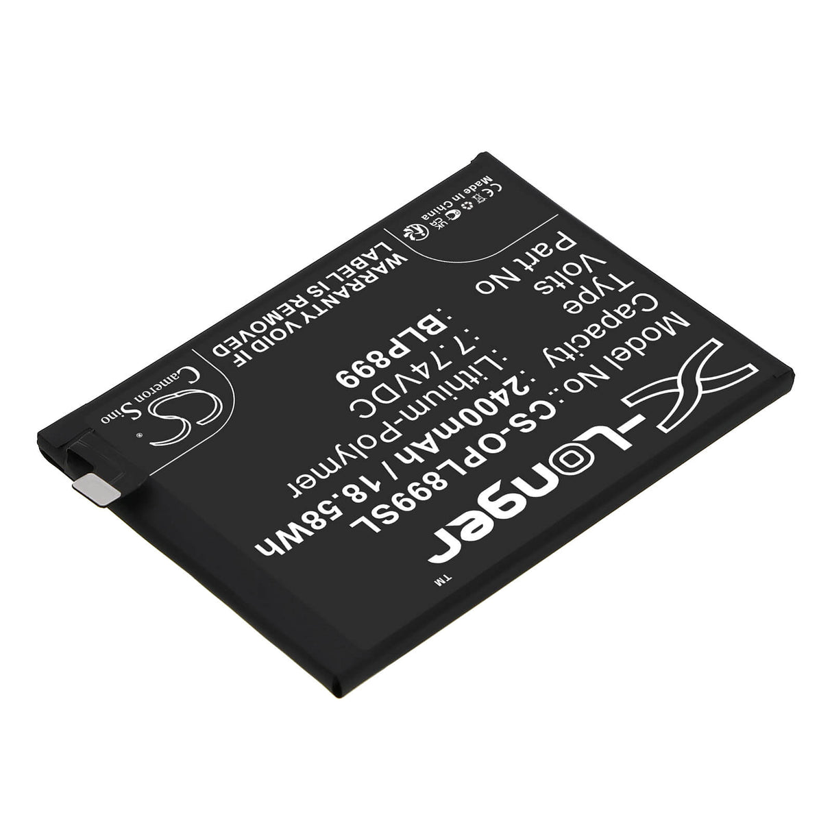 7.74V, Li-Polymer, 2400mAh, SmartPhone battery fits Oneplus, Blp899, 10 Pro, 10 Pro 5g, 18.58Wh Mobile, SmartPhone Cameron Sino Technology Limited (Smartphone)