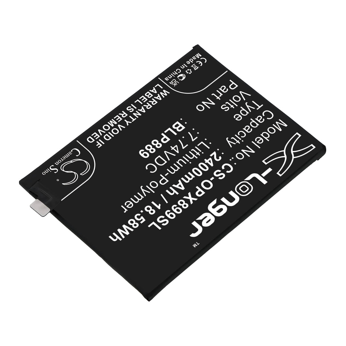 7.74V, Li-Polymer, 2400mAh, SmartPhone battery fits Oppo, Blp889, Cph2305, Find X5 Pro, 18.58Wh Mobile, SmartPhone Cameron Sino Technology Limited (Smartphone)