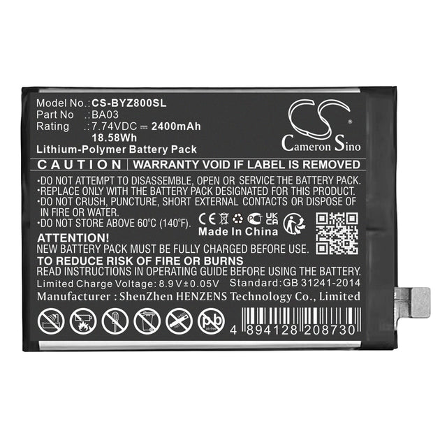 7.74V, Li-Polymer, 2400mAh, SmartPhone battery fits Vivo, Ba03, Iqoo Z8, 18.58Wh Mobile, SmartPhone Cameron Sino Technology Limited (Smartphone)