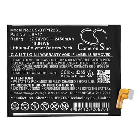 7.74V, Li-Polymer, 2450mAh, Batterie de smartphone compatible avec Vivo, Ba17, Iqoo 12 Pro, 18.96Wh Mobile, SmartPhone Cameron Sino Technology Limited (Smartphone)