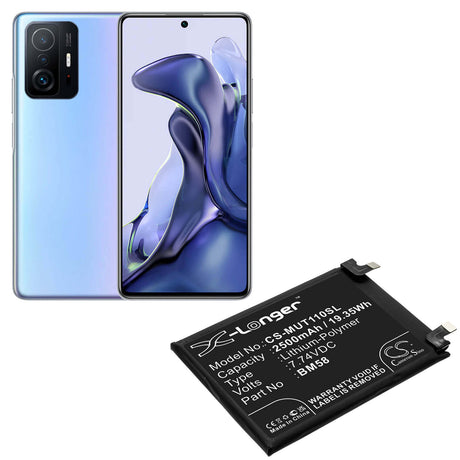 7.74V, Li-Polymer, 2500mAh, SmartPhone battery fits Xiaomi, Bm58, 2107113sg, Mi 11t Pro 5g, 19.35Wh Mobile, SmartPhone Cameron Sino Technology Limited (Smartphone)