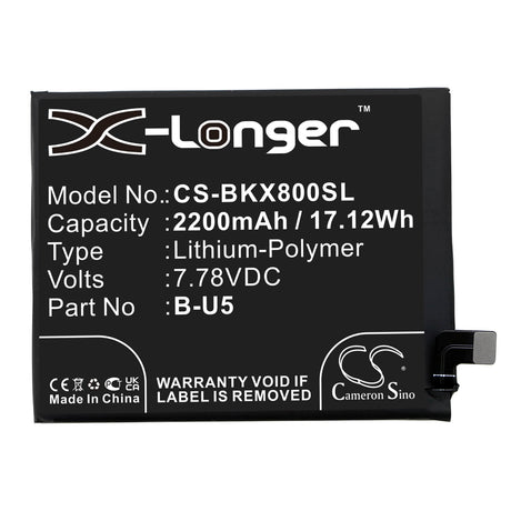 7.78V, Li-Polymer, 2200mAh, SmartPhone battery fits Vivo, B-u5, V2144, V2183a, 17.12Wh Mobile, SmartPhone Cameron Sino Technology Limited (Smartphone)