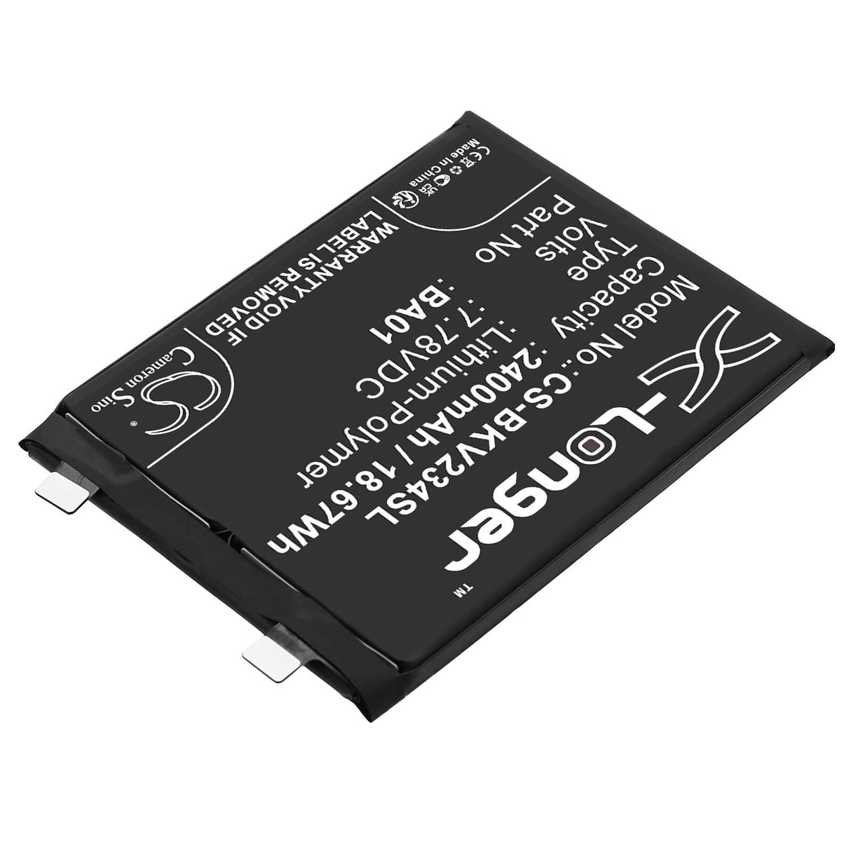 7.78V, Li-Polymer, 2400mAh, SmartPhone battery fits Vivo, Ba01, Iqoo 11s, Iqoo 11s 5g, 18.67Wh Mobile, SmartPhone Cameron Sino Technology Limited (Smartphone)