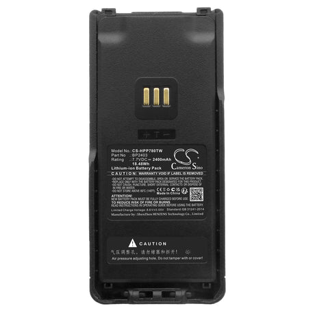 7.7V, Li-ion, 2400mAh, Two-Way Radio battery fits Hytera, Bp2403, Hp700, Hp705, 18.48Wh Two-Way Radio Cameron Sino Technology Limited