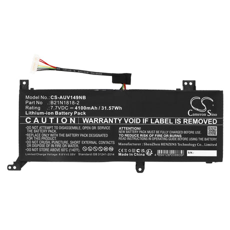 7.7V, Li-ion, 4100mAh, Notebook, Laptop battery fits Asus, Expertbook P1 P1510cja, Type 3 connector, 31.57Wh Notebook, Laptop Cameron Sino Technology Limited